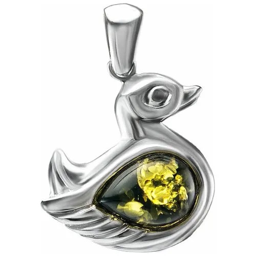Amberholl Нежный серебряный кулон с натуральным зелёным янтарём «Котопёс. Гусёнок»