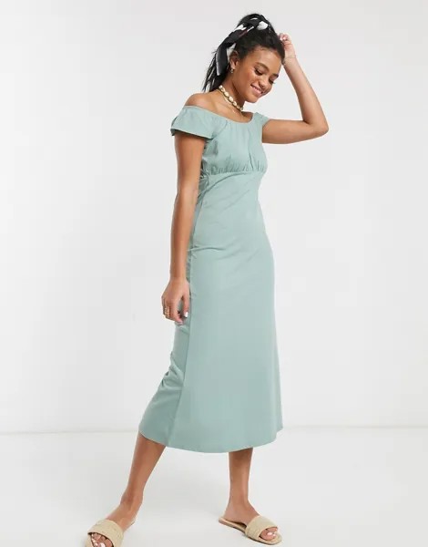 Шалфейно-зеленый сарафан миди с открытыми плечами ASOS DESIGN-Красный