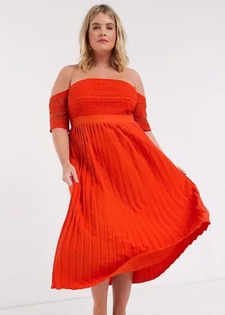 Оранжевое платье мидакси с кружевной отделкой Little Mistress Plus-Оранжевый цвет