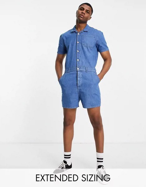 Выбеленный короткий комбинезон синего цвета ASOS DESIGN-Голубой