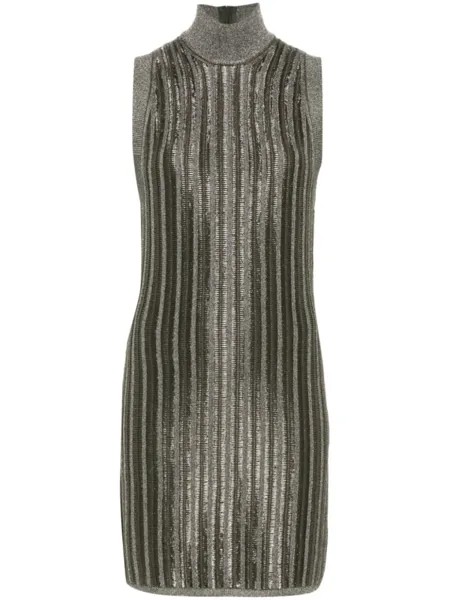 TOM FORD мини-платье в рубчик с металлическими нитями, зеленый