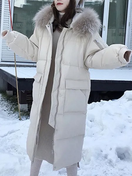 Milanoo Puffer Coats For Women Ecru White Medium Long Sleeves Academic Thicken Winter Coat Outerwear