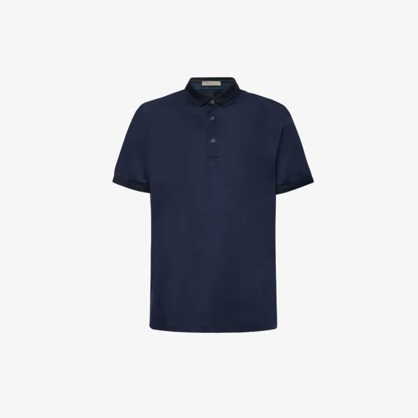 Рубашка-поло из хлопка с фирменной аппликацией Corneliani, синий