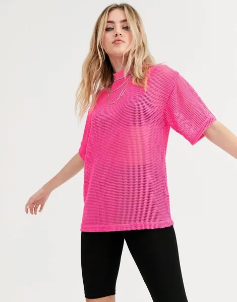 Oversize-футболка из сетки ASOS DESIGN-Розовый