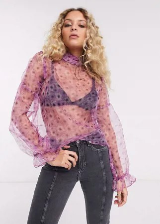 Розовая блузка из органзы с цветочным принтом Topshop-Многоцветный