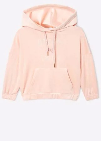 Розовое велюровое худи oversize с вышивкой для девочки Gloria Jeans