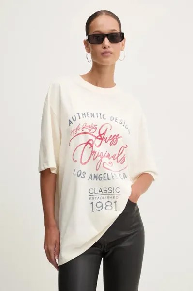 Хлопковая футболка Guess Originals, бежевый