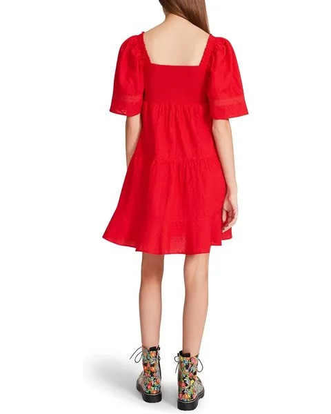 Платье Betsey Johnson Hook Front Embroidered Cotton Tiered Mini Dress, реальный красный