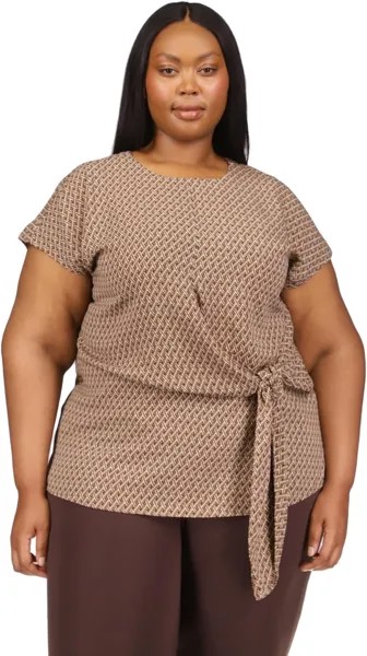 Блузка больших размеров с геометрическим узором и завязками MICHAEL Michael Kors, цвет Dark Camel