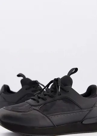 Черные кроссовки с камуфляжным принтом в тон для широкой ступни ASOS DESIGN Wide Fit-Черный