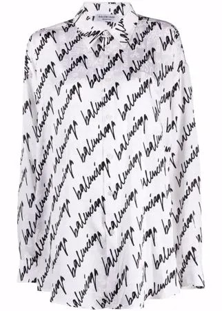 Balenciaga шелковая блузка с принтом Signature