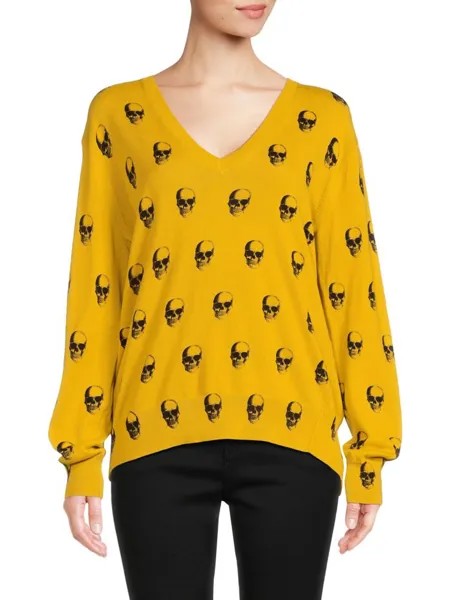 Кашемировый свитер с принтом черепа Skull Cashmere, цвет Sunflower Black