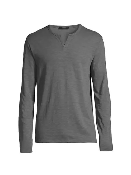 Хлопковая футболка Henley с длинными рукавами Vince, цвет dusty teal