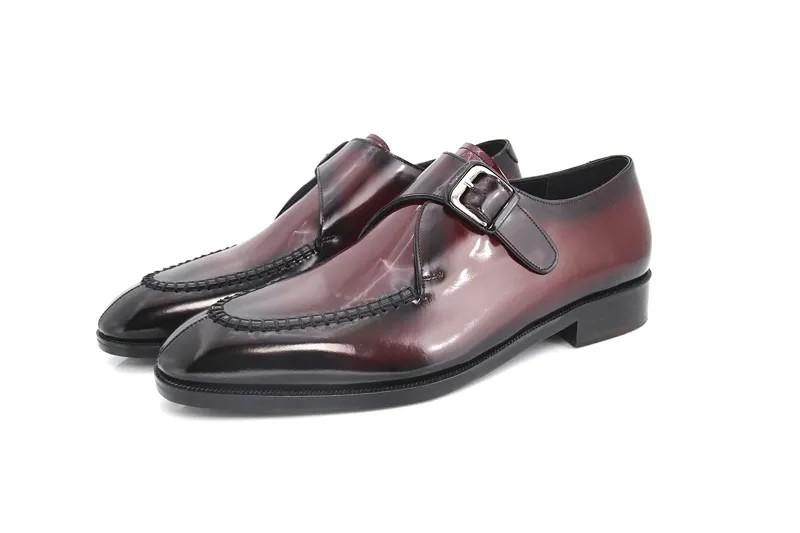 Туфли SHENBIN с кожаной подошвой мужские, обувь ручной работы премиум-класса, бордовая патина, матовая Rugan