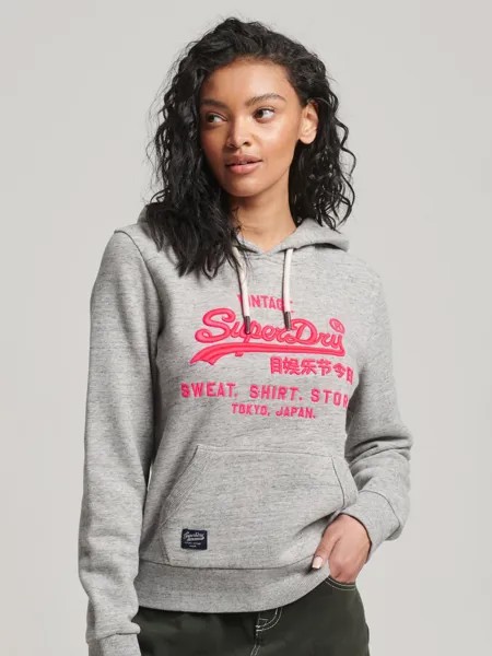 Худи с логотипом Superdry Neon Vintage, цвет Athletic Grey Marl