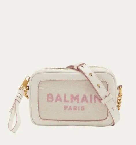 Холщовая сумка через плечо с камерой и логотипом Balmain B, розовая, с золотой фурнитурой, Барби