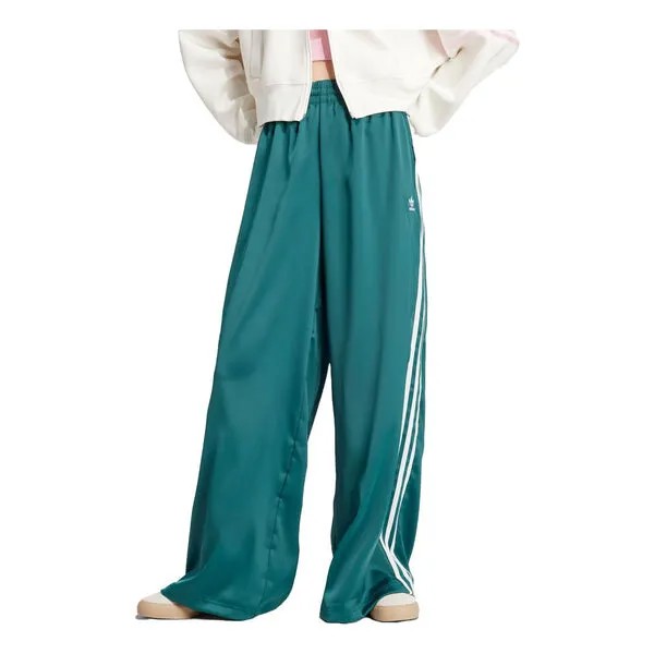 Брюки adicolor satin wide leg спортивные брюки азиатские размеры Adidas, зеленый