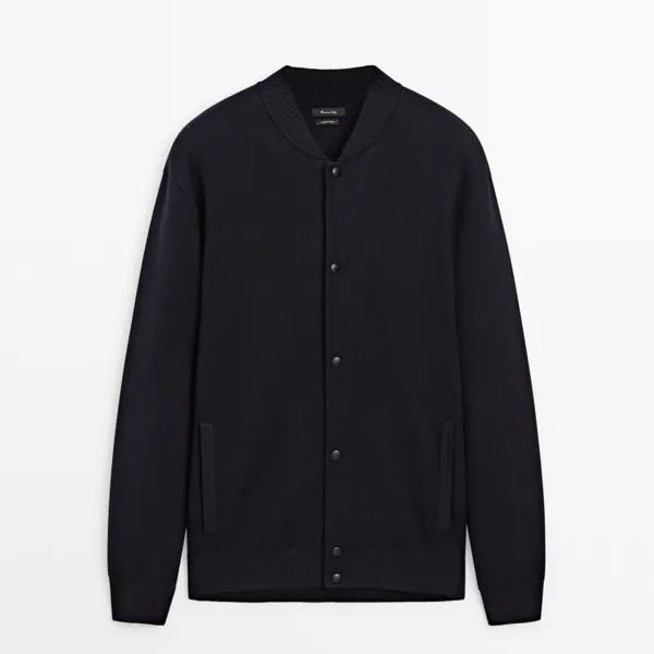 Куртка Massimo Dutti Knit Bomber With Snap-buttons, темно-синий