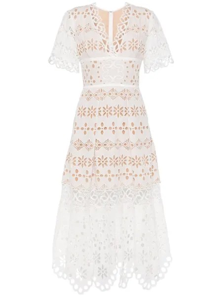 Платье миди Broderie anglaise Elie Saab, белый