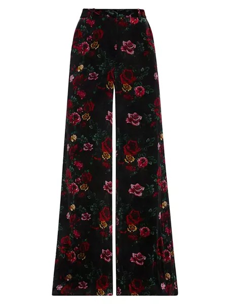 Бархатные широкие брюки с цветочным принтом Pilar L'Agence, мультиколор
