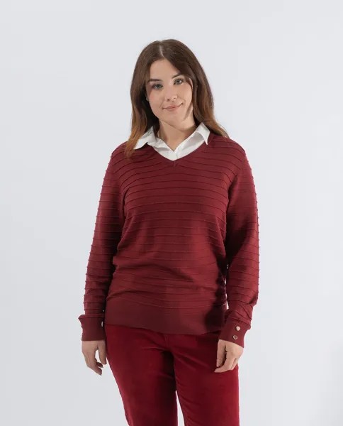 Женский свитер из османского трикотажа с V-образным вырезом October, гранатовый