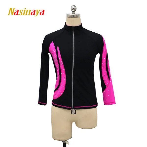 Куртка на молнии для фигурного катания, женские топы для тренировок, короткая флисовая куртка для катания на коньках, черная, розовая, красная