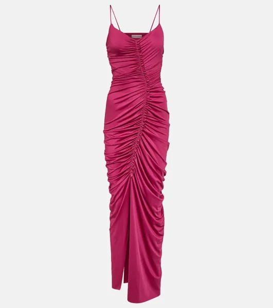 Платье макси из джерси со сборками Victoria Beckham, розовый