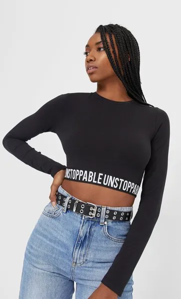 Stradivarius Тонкий Ремень С Люверсами Черный 80