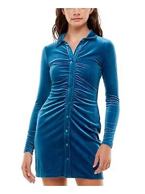 ULTRA FLIRT Женское синее короткое платье-рубашка с длинными рукавами и пуговицами спереди для подростков S