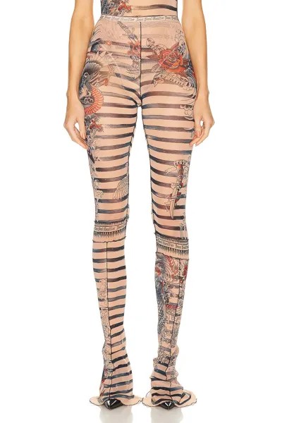 Брюки Jean Paul Gaultier Printed Mariniere Tattoo Flare Trouser, цвет Nude, Blue, & Red