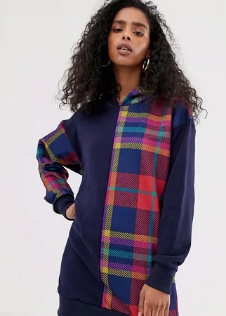 Худи со вставками в клетку ASOS MADE IN KENYA-Темно-синий