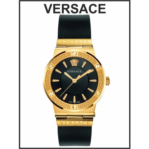 Наручные часы Versace Женские наручные часы Versace черные кожаные кварцевые оригинальные, черный