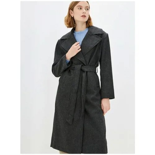Темно-серое пальто с поясом Incity, цвет серо-черный, размер XL