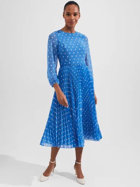 Hobbs Selena Плиссированное платье в горошек, синий/цвет слоновой кости