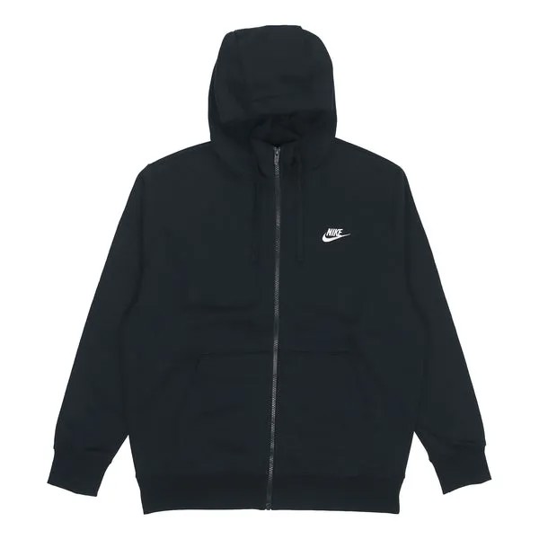 Толстовка Nike Sportswear Club Fleece Embroidered Logo Solid Color hooded Zipper Black, черный