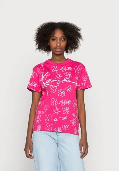 Футболка с принтом SIGNATURE FLOWER TEE Karl Kani, цвет pink