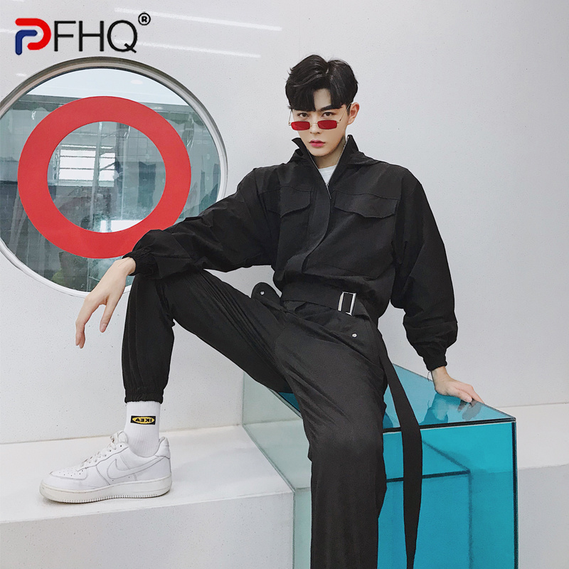 PFHQ 2023 элегантный стильный Свободный Мужской цельный костюм с капюшоном высокого качества, модная уличная одежда с ремнем, весна