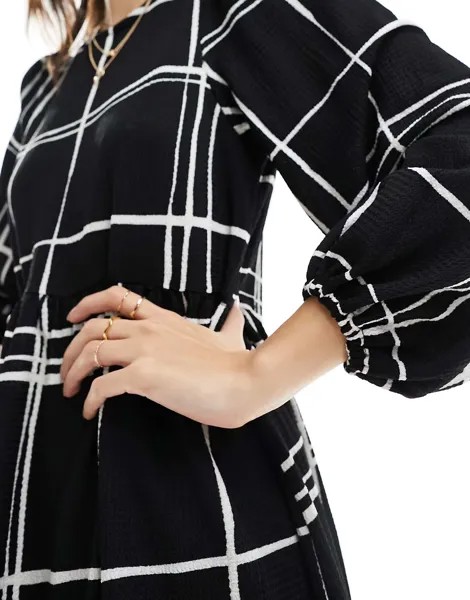 Черное клетчатое мини-платье New Look