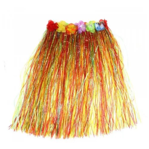 Гавайская юбка разноцветная с цветочками, 40 см (Набор 2 шт.)
