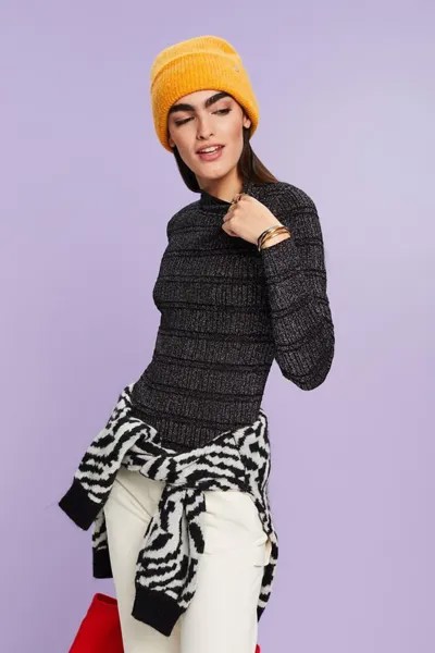 Приталенный свитер с блестящими нитками Esprit, черный