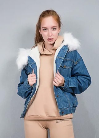 Куртка женская джинс STOLNIK 20070 + иск мех (M, Синий)