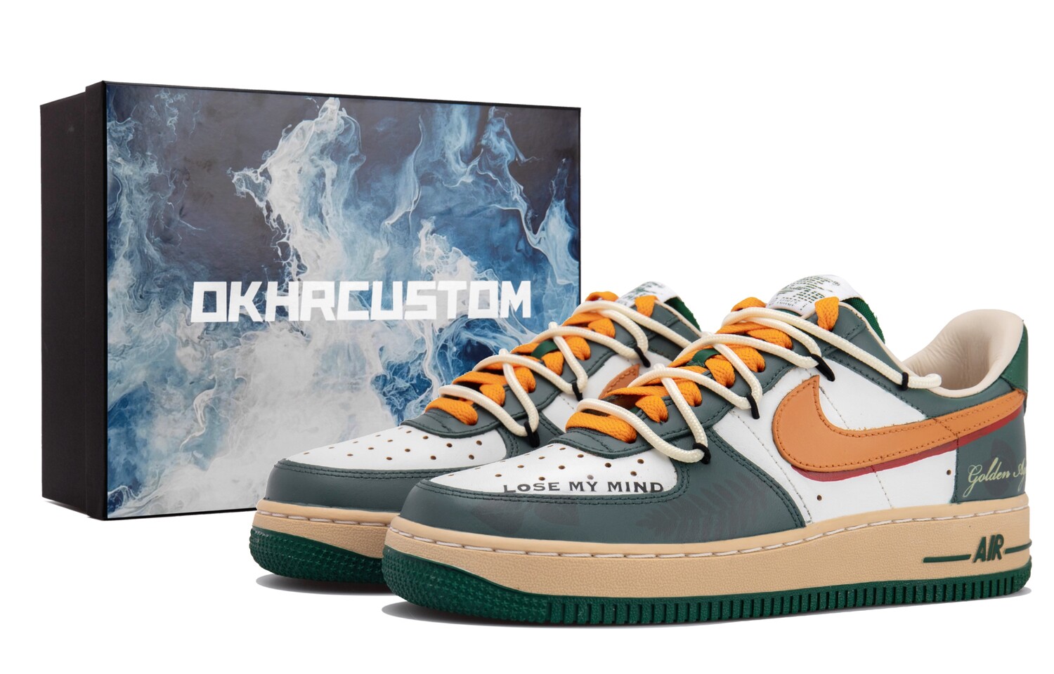 Кроссовки Nike Air Force 1 Skateboarding Shoes Women's Low-top Orange/grey/green, зеленый