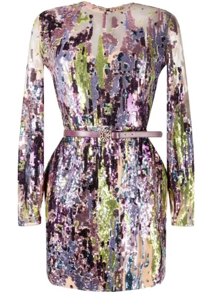 Elie Saab платье мини с пайетками, разноцветный