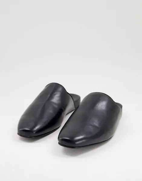 Черные кожаные лоферы-мюли на черной подошве ASOS DESIGN-Черный цвет