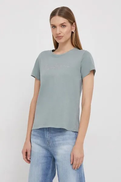 Хлопковая футболка Pepe Jeans, зеленый