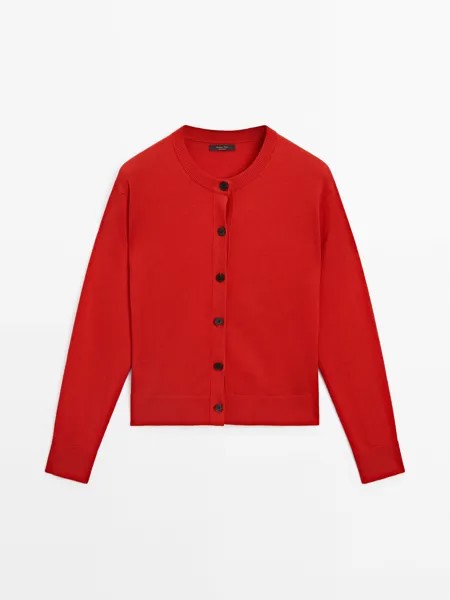 Вязаный кардиган с круглым вырезом Massimo Dutti, красный