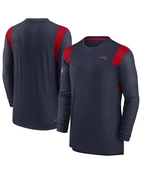 Мужская темно-синяя футболка с длинным рукавом new england patriots sideline с логотипом performance player Nike, синий