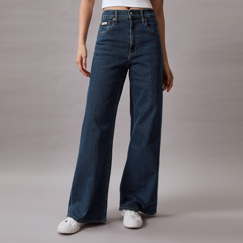 Джинсы женские Calvin Klein Jeans с высокой талией и широкими штанинами, синий