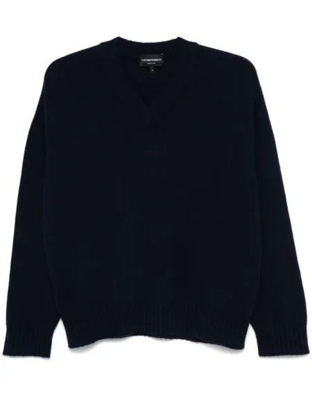 Emporio Armani свитер из вирджинской шерсти с V-образным вырезом, синий