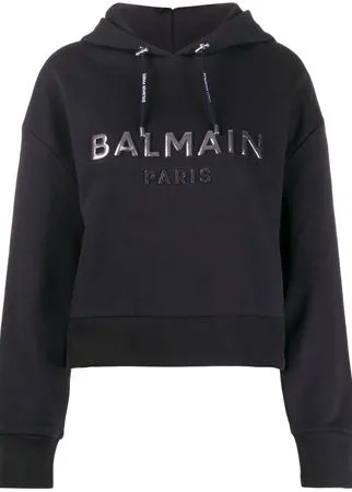 Balmain укороченное худи с логотипом
